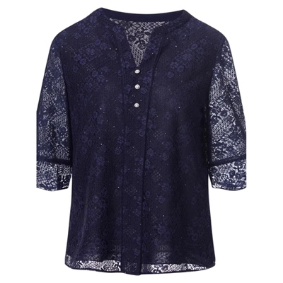 商场同款时尚简约修身V领蕾丝衫