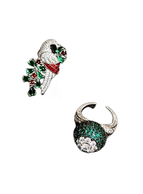 热带雨林 鹦鹉宝石戒指 Vintage 镀18K金 孔雀绿仙人掌锆石 戒指