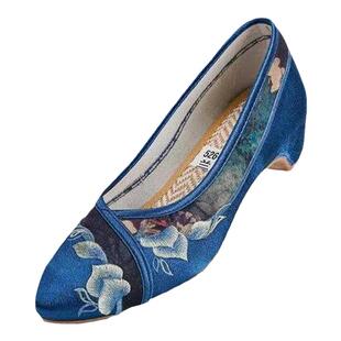 老北京布鞋新中式鞋子春夏女鞋配马面裙子尖头粗跟绣花缎面旗袍鞋