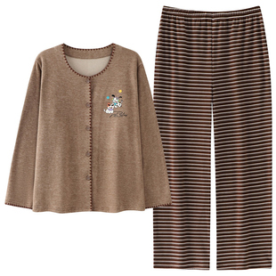 德绒女士睡衣条纹长袖高级感春秋季可外穿超柔软保暖冬家居服套装