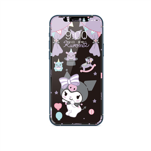 适用苹果16防窥膜iPhone17promax全屏钢化膜15卡通库洛米14Pro潮影13息影15Promax贴膜