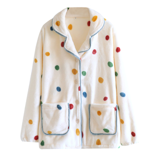 春季薄绒睡衣单件上衣女法兰绒加绒保暖珊瑚绒长袖家居服可外穿