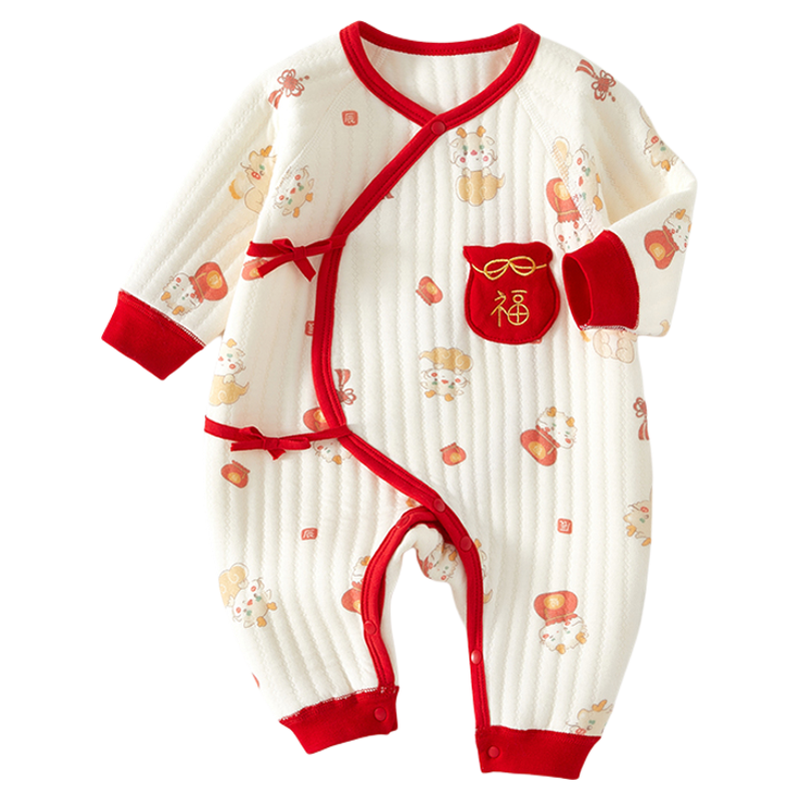 新生婴儿夹棉连体衣纯棉秋冬衣服