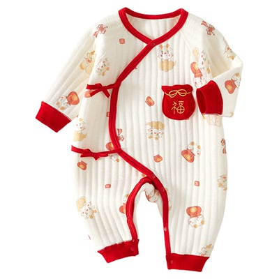 新生婴儿夹棉连体衣纯棉秋冬衣服