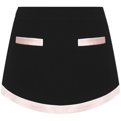 Maison Wester秋季流行黑粉拼接蝴蝶结系带修身西服短裙两件套