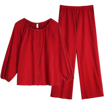 轩靓泡泡棉睡衣女春秋款纯棉长袖