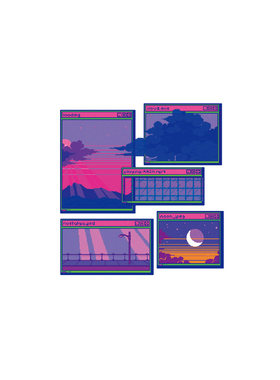 像素蒸汽波贴纸程序框夕阳云彩