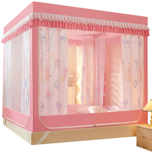 2025新款全底印花遮光帘坐床蚊帐A类三开门全包防摔防尘1.8米床幔