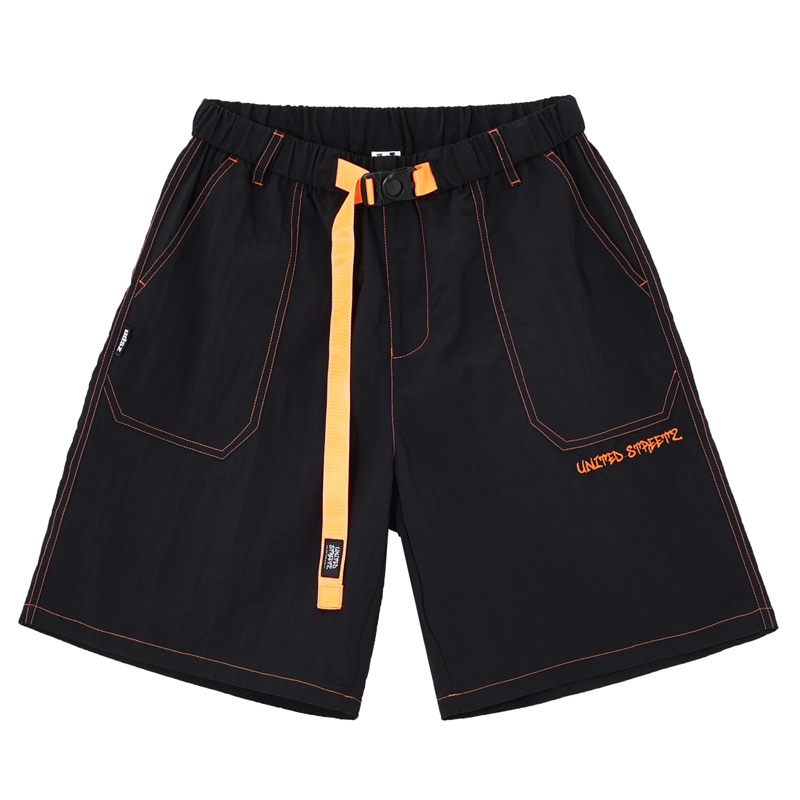 US聯(lián)邦街牌寬松可調(diào)節(jié)飄帶工裝短褲  夏季復(fù)古美式街舞休閑潮牌