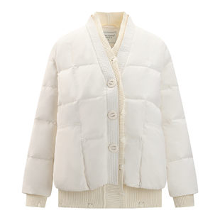 【90白鸭绒】库恩玛维针织拼接羽绒服女2024冬季新款韩版短款外套