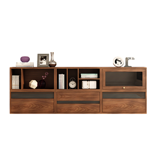 三梦实木模块化组合书柜书架落地置物架一体靠墙客厅电视柜展示柜