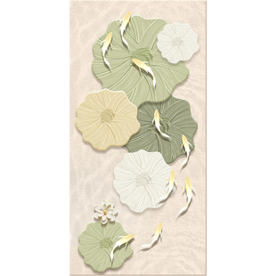 奶油风入户玄关装饰画九鱼图砂岩肌理正对门壁画过道走廊竖版挂画