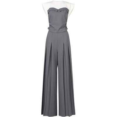 体恤拼接抹胸上衣高腰阔腿长裤套