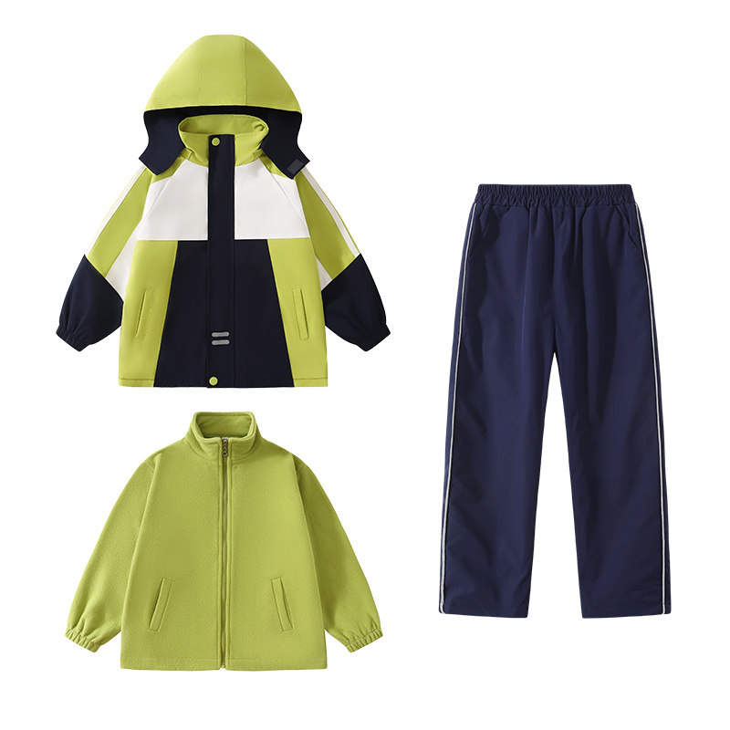 小学生校服冲锋衣三件套初高中运动会宽松班服秋冬季幼儿园服加绒