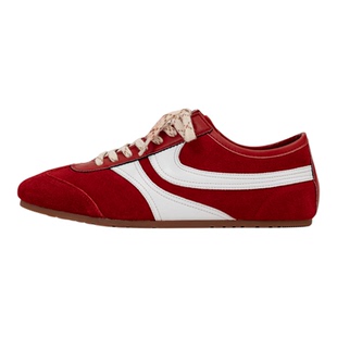 老钱风红色德训鞋男复古反绒皮运动休闲鞋潮薄底DVN赛车阿甘鞋女