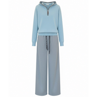高级感慵懒风休闲套装女春秋半拉链连帽卫衣垂感阔腿裤运动两件套