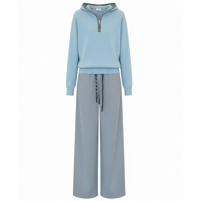 高级感慵懒风休闲套装女春秋半拉链连帽卫衣垂感阔腿裤运动两件套