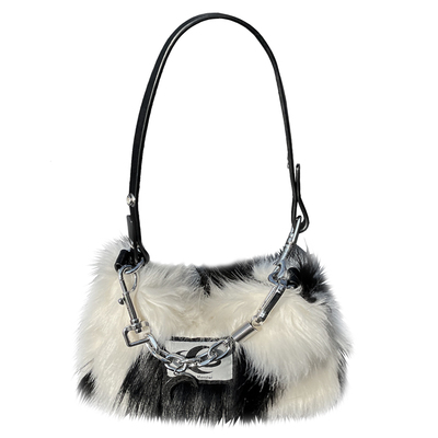 黑白爱心毛绒单肩毛毛包