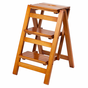 家用实木多功能折叠梯子加厚三步梯椅梯凳室内登高梯木梯子置物架