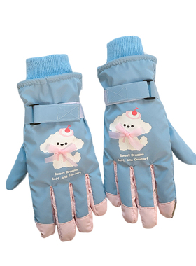 黄色可爱蝴蝶结小狗滑雪手套女冬