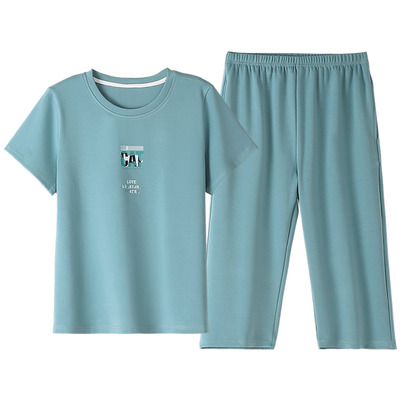 女士夏季纯棉短袖长裤睡衣家居服