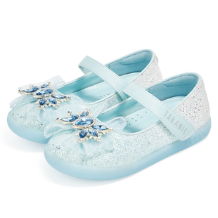 泰兰尼斯meta秋季新款女童艾莎公主鞋发光鞋水晶鞋闪亮软底闪灯鞋