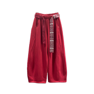 美式慵懒风加绒弯刀卫裤女2025秋冬新款宽松加厚休闲阔腿裤香蕉裤