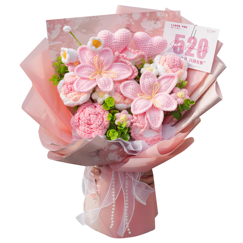 创意教师节礼物生日手工针织玫瑰毛线花束仿真永生花成品送女老师