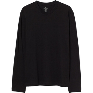 HM男装女装T恤冬季时尚圆领柔软棉质宽松长袖上衣打底衫1029317