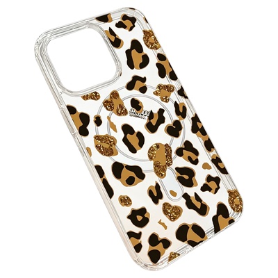 brown leopard print magnetic clear case适用iphone 11 12 13 14 15 16 plus 17 pro max