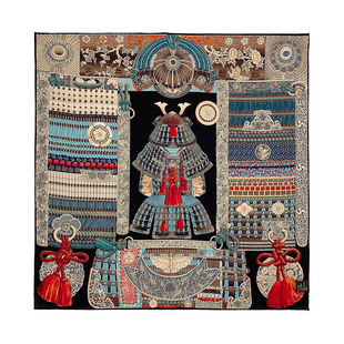 武士盔甲真丝羊毛围巾轻奢高级感65方巾丝巾老钱风丝毛披肩女外搭