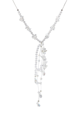 原创设计白水晶流苏长款纯银项链