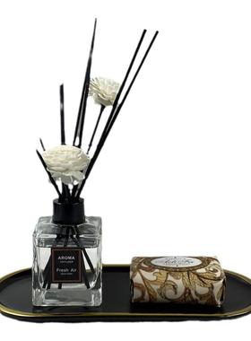 卫生间黑色瓷托盘沐浴瓶香水摆件