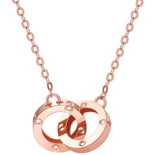 周大生环环相扣18K金项链玫瑰金双环锁骨链套链三八节礼物