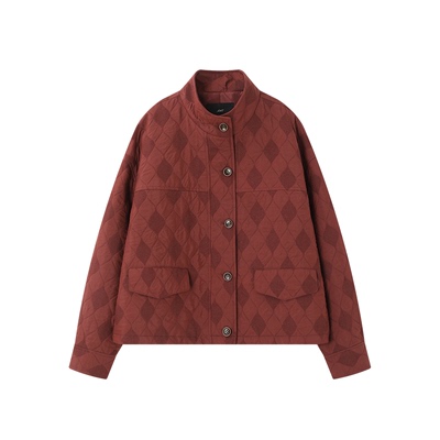 XWI欣未菱格肌理感红色本命年短外套女秋冬新款休闲百搭显瘦上衣