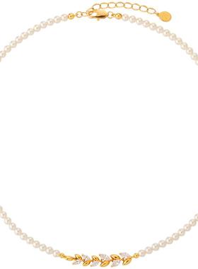 麦穗锆石珍珠项链女小众轻奢强光珍珠链设计时尚气质锁骨链配饰品