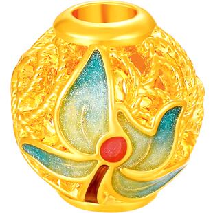 梦金园黄金十二花神串珠5D足金珐琅转运珠可DIY贝珠手串吊坠送礼