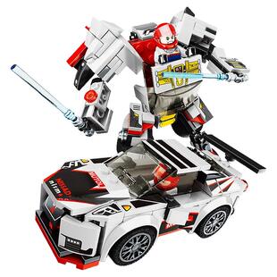 变形赛车GTR兰博神兽恐龙白虎鲨鱼双形态机甲机器人组装积木玩具