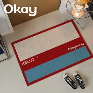 okay撞色拼贴丝圈入户地垫大门口家用可裁剪 pvc耐脏防滑除尘脚垫