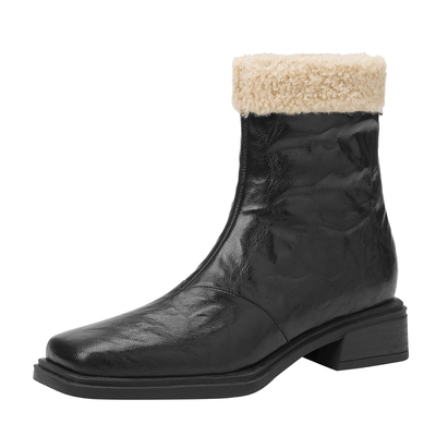加绒短靴女款黑色平底瘦瘦靴