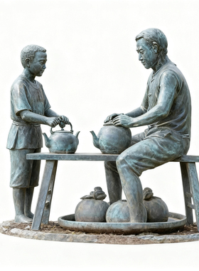 采茶女玻璃钢仿铜人物雕塑摆件