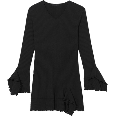 ITGOEN.J木耳边罗纹连衣裙