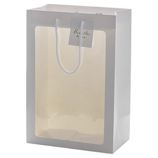 透明手提袋开窗盒鲜花橱窗袋手拎透明袋礼品牛皮纸袋折叠袋子