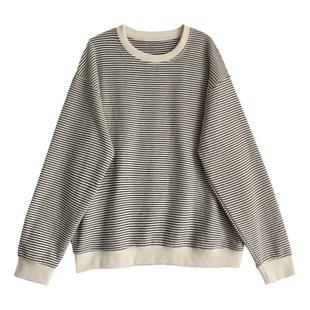 自留！洋气肌理凹凸面料宽松卫衣女潮欧货提花条纹上衣外套春秋