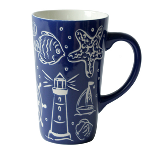 一鸿艺居陶瓷浮雕装饰彩釉杯子大容量早餐杯马克杯水杯咖啡杯