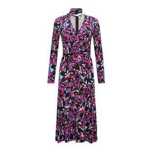 DVF V领天丝羊毛紫色植物印花连衣裙DL3S025