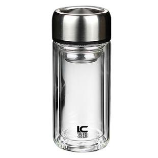 便携小容量双层玻璃杯 迷你茶杯带盖水杯子男女泡茶200ml矮胖大口