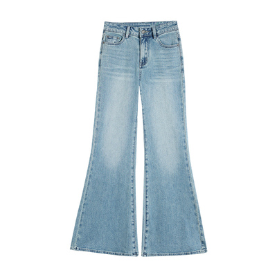 MULVAN 具象化大长腿 高腰微喇牛仔裤女修身显瘦高个子修身喇叭裤