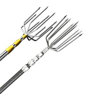 不锈钢鱼叉杆倒刺鱼叉叉头老式鱼叉神器伸缩定位碳素鱼叉杆槟榔杆