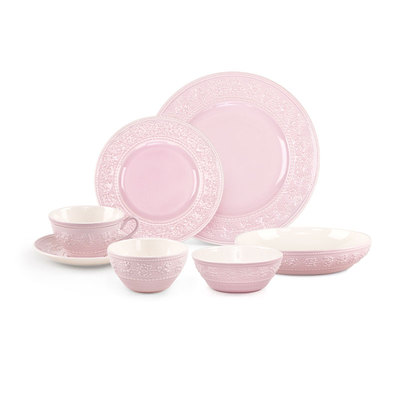 WEDGWOOD威基伍德欢愉假日粉色一人食陶瓷餐具礼盒饭碗餐盘